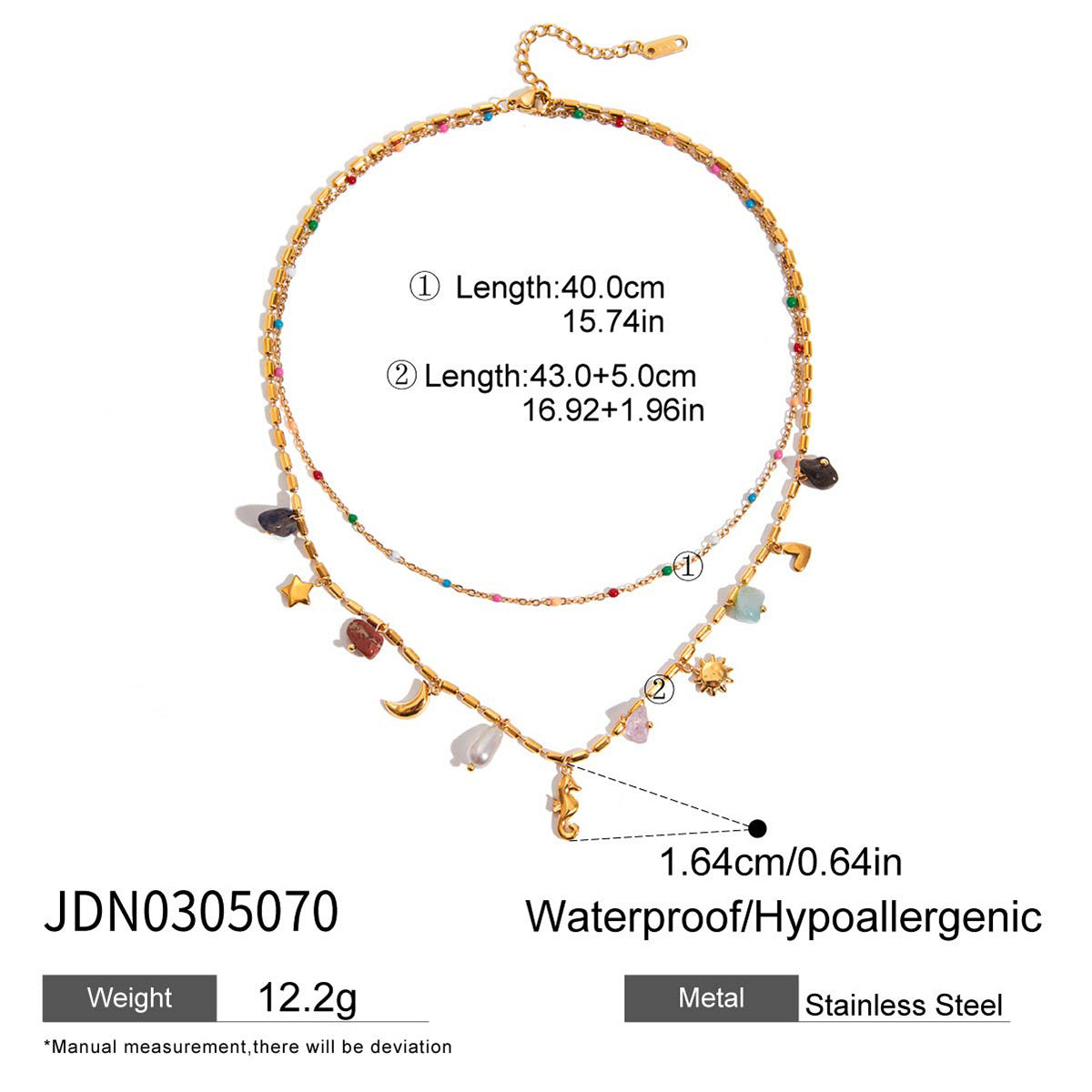 Boho Style Double Layered Stone Pendant Necklace 6W6JNC424