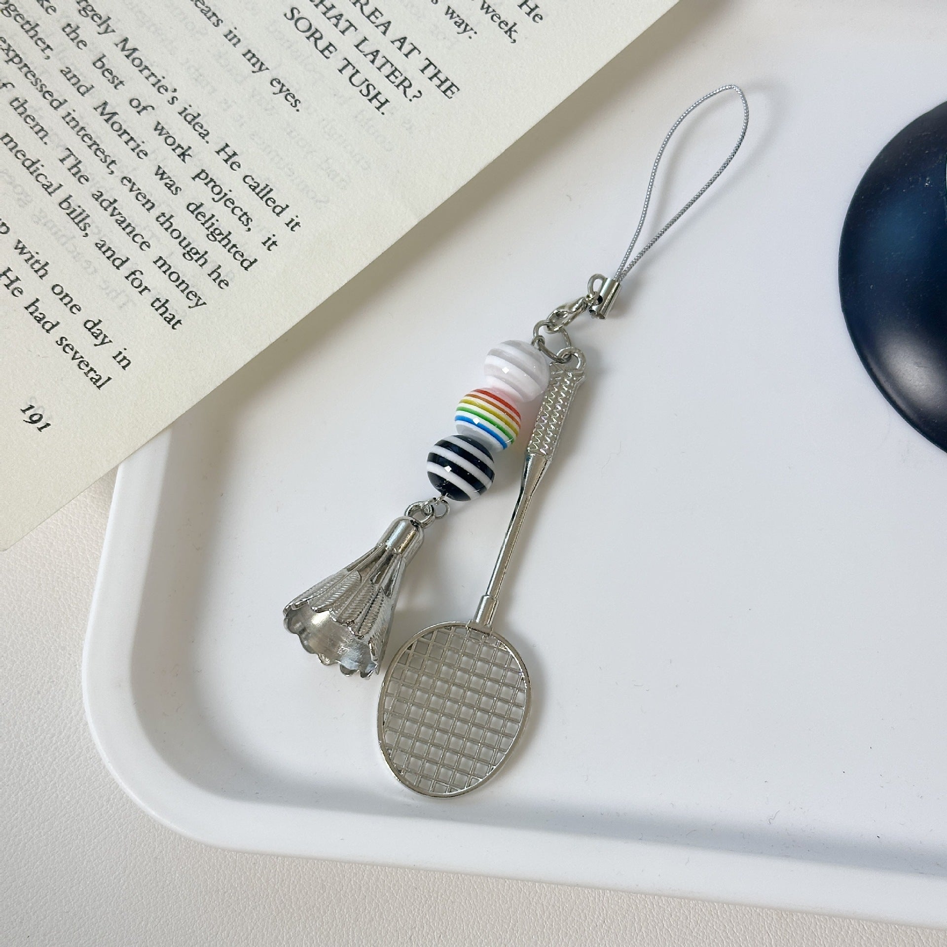 Creative Beaded Chain Badminton Racket Pendant Keychain 6W10BBC354