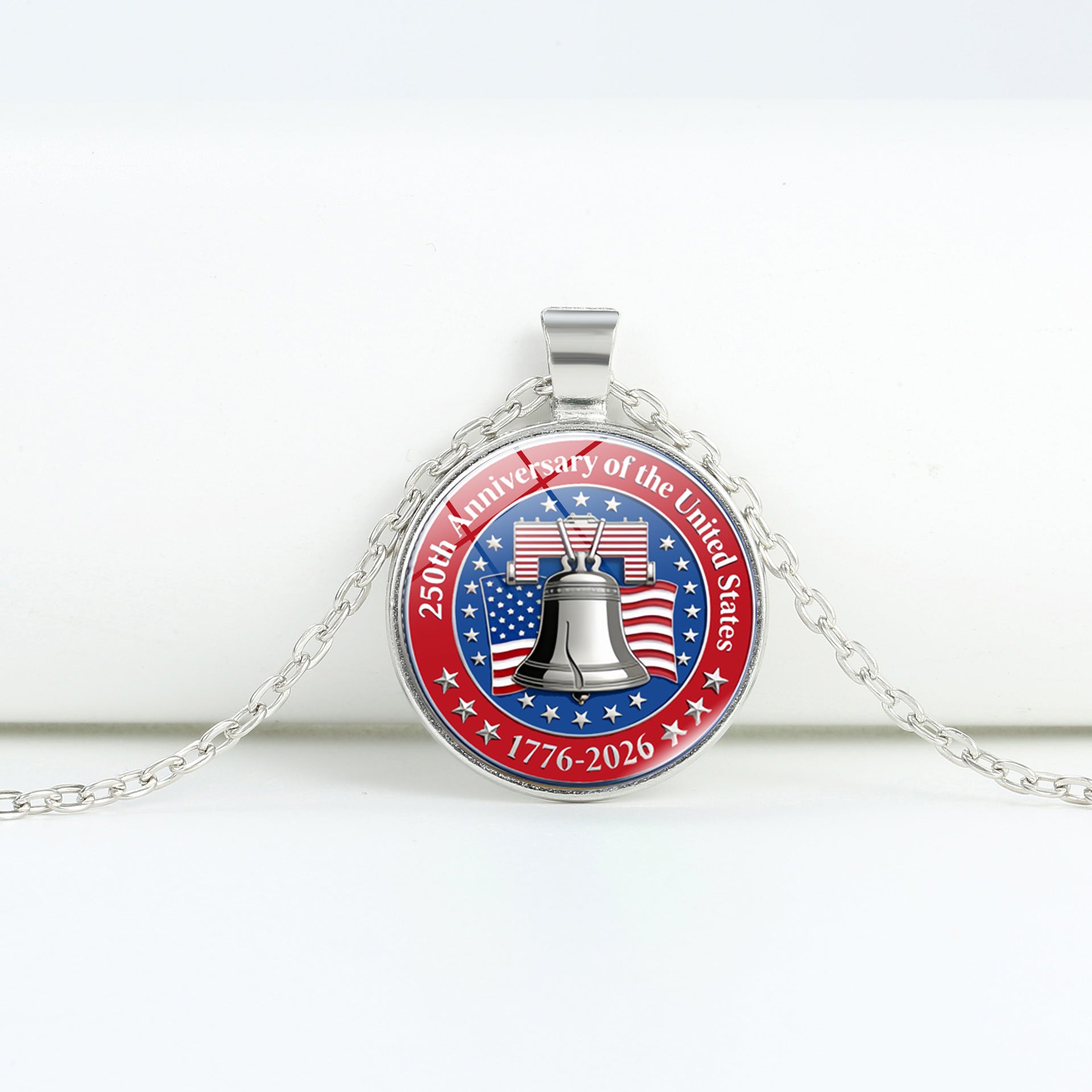 Retro USA Flag Pattern Round Pendant Chain Necklace 8ZA6JNC278T