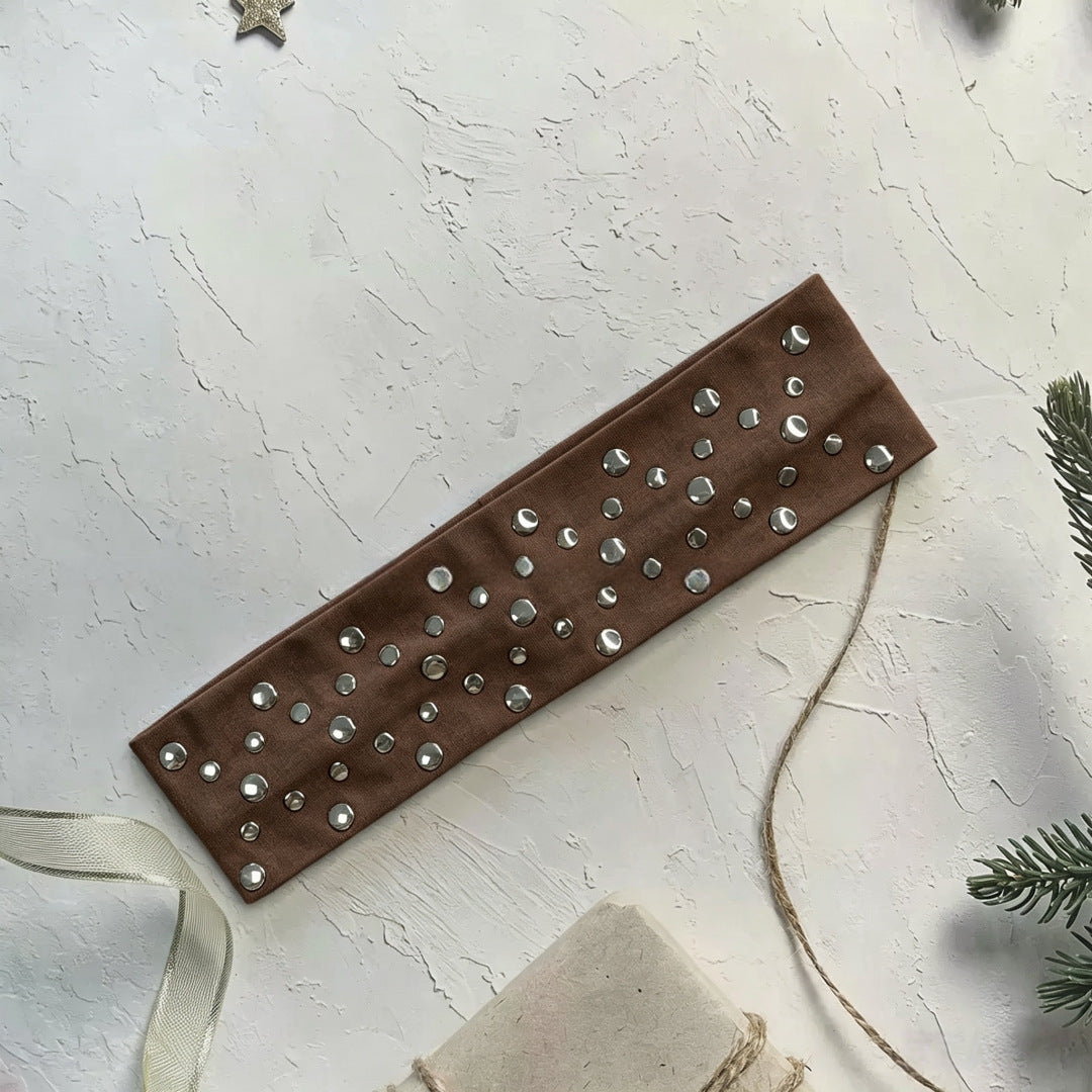 Metal Rivet Elastic Headband - DippedShop Wholesale - #9619