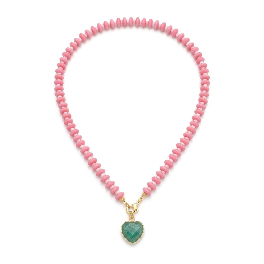 Sweet Heart Pendant Beaded Chain Necklace 6W6JNC378L
