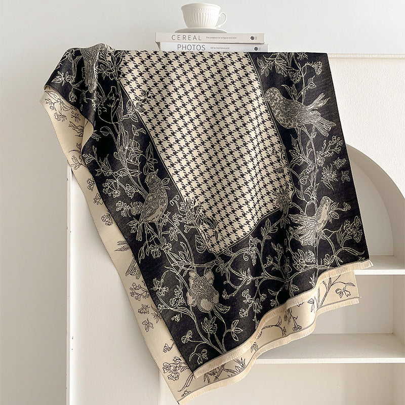 Houndstooth Floral Shawl Wrap Scarf - DippedShop Wholesale - #8547