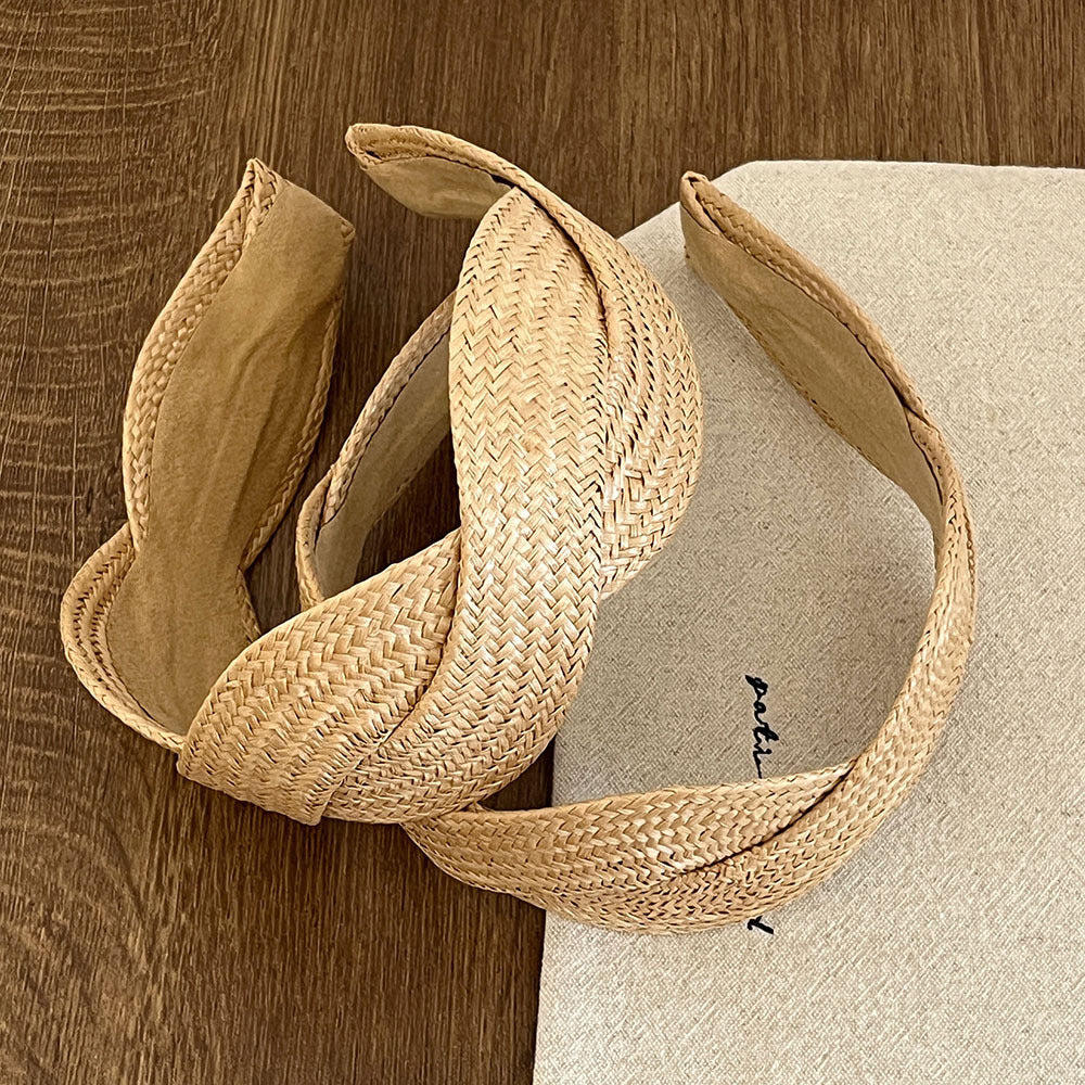 Elegant Woven Straw Crossed Wide Headband 6W6HBD296