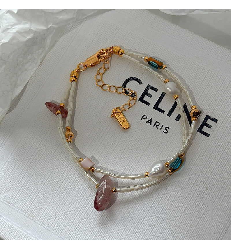 Double Layered Irregular Pearl Stone Beaded Bracelet 6W6JBR367