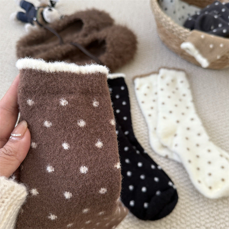 Fuzzy Plush Polka Dot Crew Socks 6W8FSO661