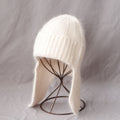 Fuzzy Angora Rabbit Fur Earflap Knit Beanie 6W6HAT691