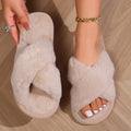 Fuzzy Cross Band Slippers - DippedShop Wholesale - #5075