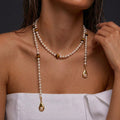 Vintage Tiger's Eye Pearl Chain Necklace 6W6JNC668