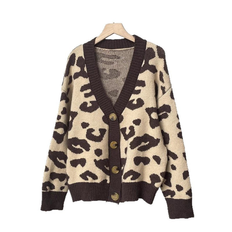 Leopard Print V-Neck Oversized Knit Cardigan DP25H633