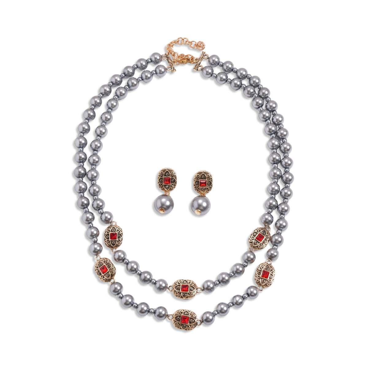 Retro Double Layer Geometry Pearl Necklace 6W6JNC952