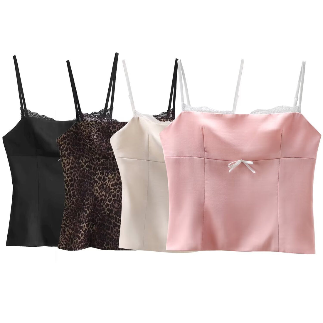 Elegant Satin Spaghetti Strap Lace Trim Top DP25D428