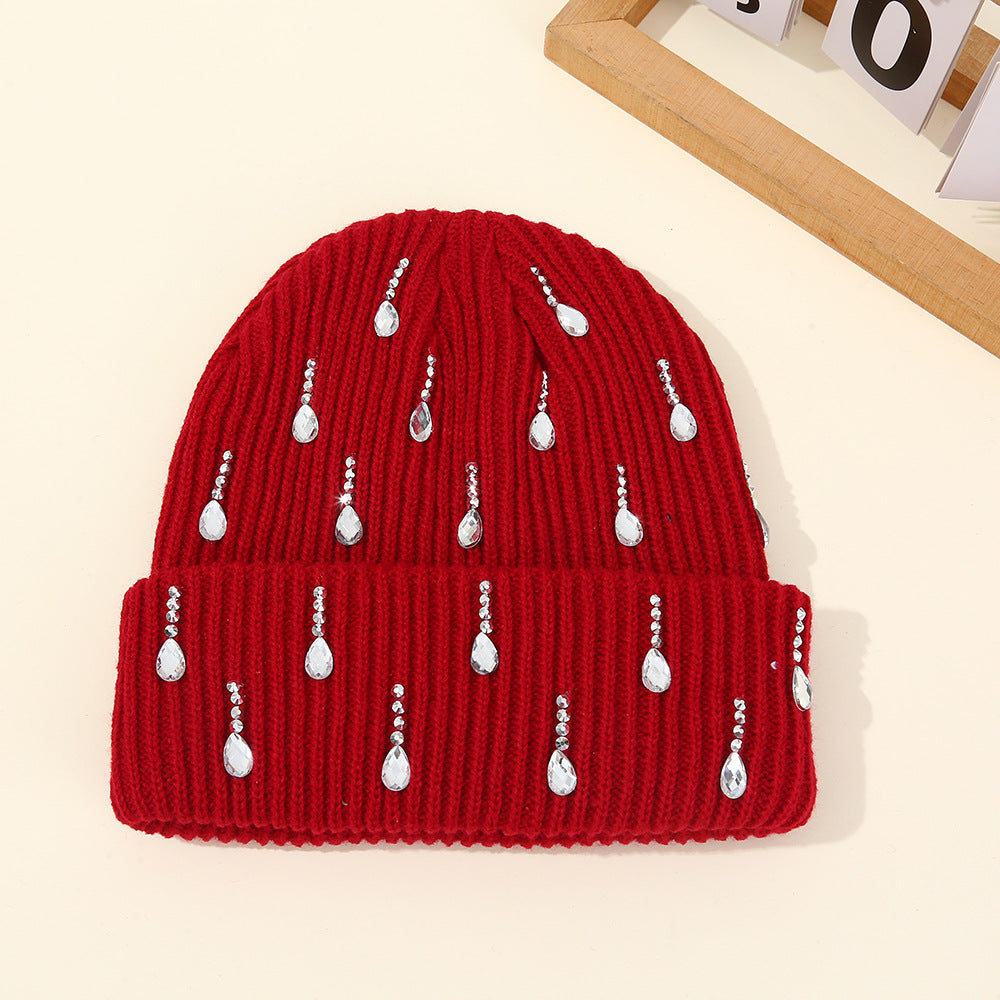 Rhinestone Cuffed Knit Beanie - DippedShop Wholesale - #9843