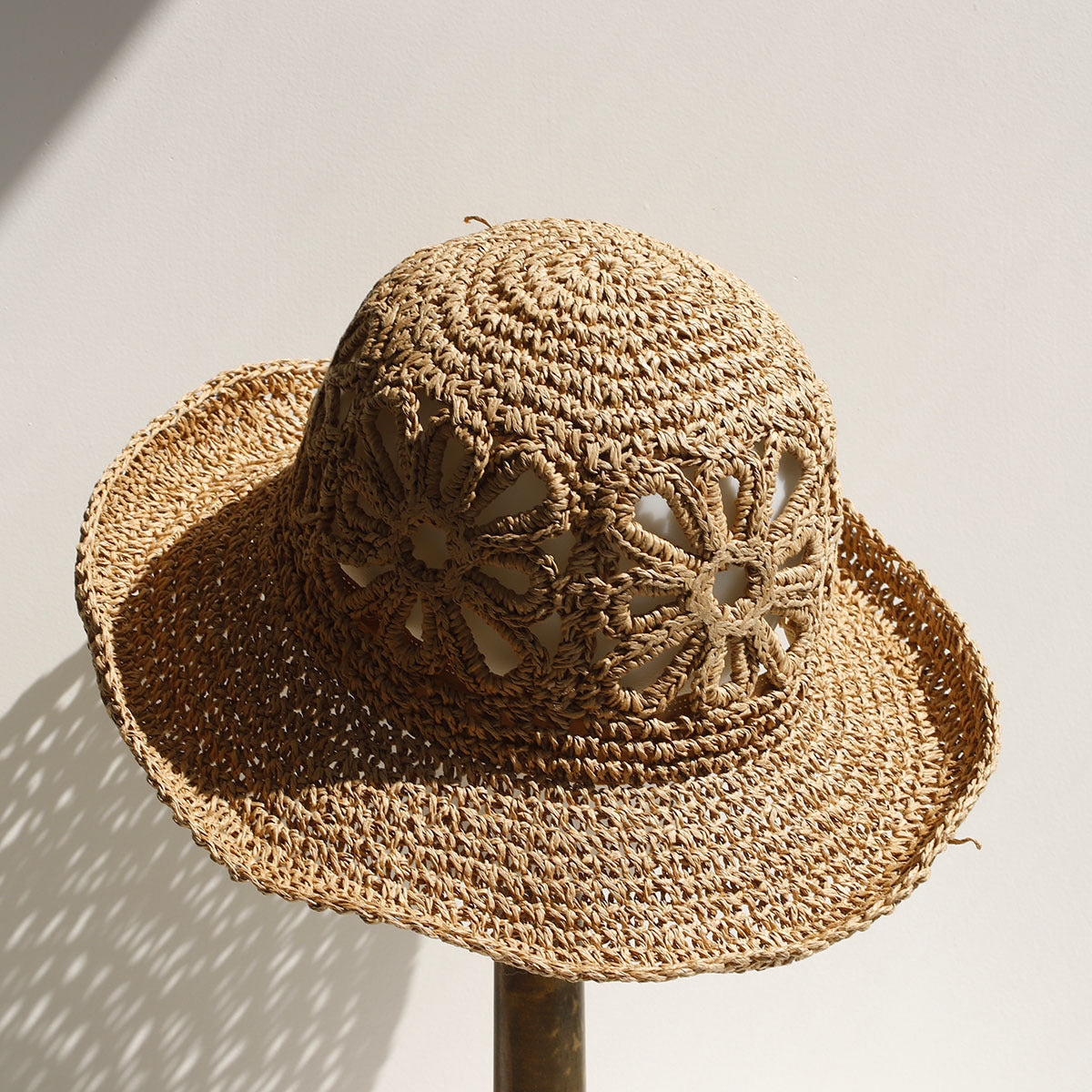 Summer Hollow Hand-Crochet Straw Bucket Hat 8BK6HAT174L