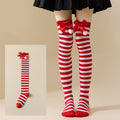 Christmas Bow Pom Pom Thigh High Socks 6W8FSO914