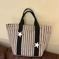 Color Block Striped Canvas Large Capacity Tote Bag 6W10BBG1936