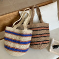 Minimalist Color Block Straw Woven Handbag MK2BK6W10BBG10