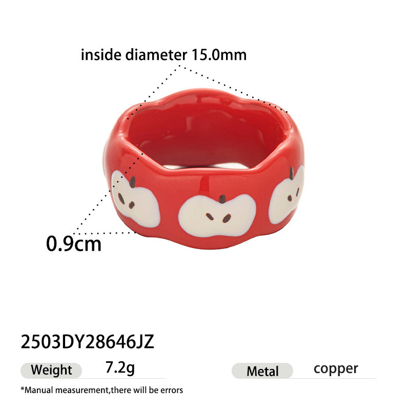 Apple Pattern Enamel Ring - DippedShop Wholesale - #6243