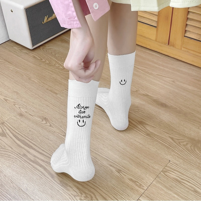 Smiley Face Crew Socks - DippedShop Wholesale - #0291