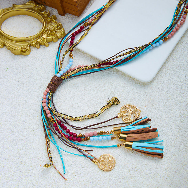 Boho Beaded Tassel Necklace - DippedShop Wholesale - #5683