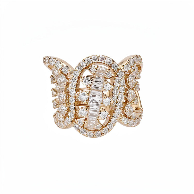 Sparkly Cubic Zircon Geometric Twisted Open Ring 6W6JRG375
