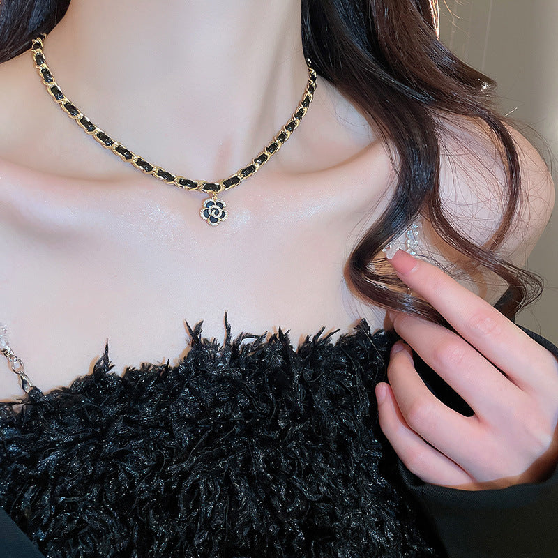 Elegant Camellia Pendant Pearl Chain Choker Necklace 6W6JNC905