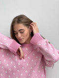 Print Contrast Loose Sweater - DippedShop Wholesale - #4035