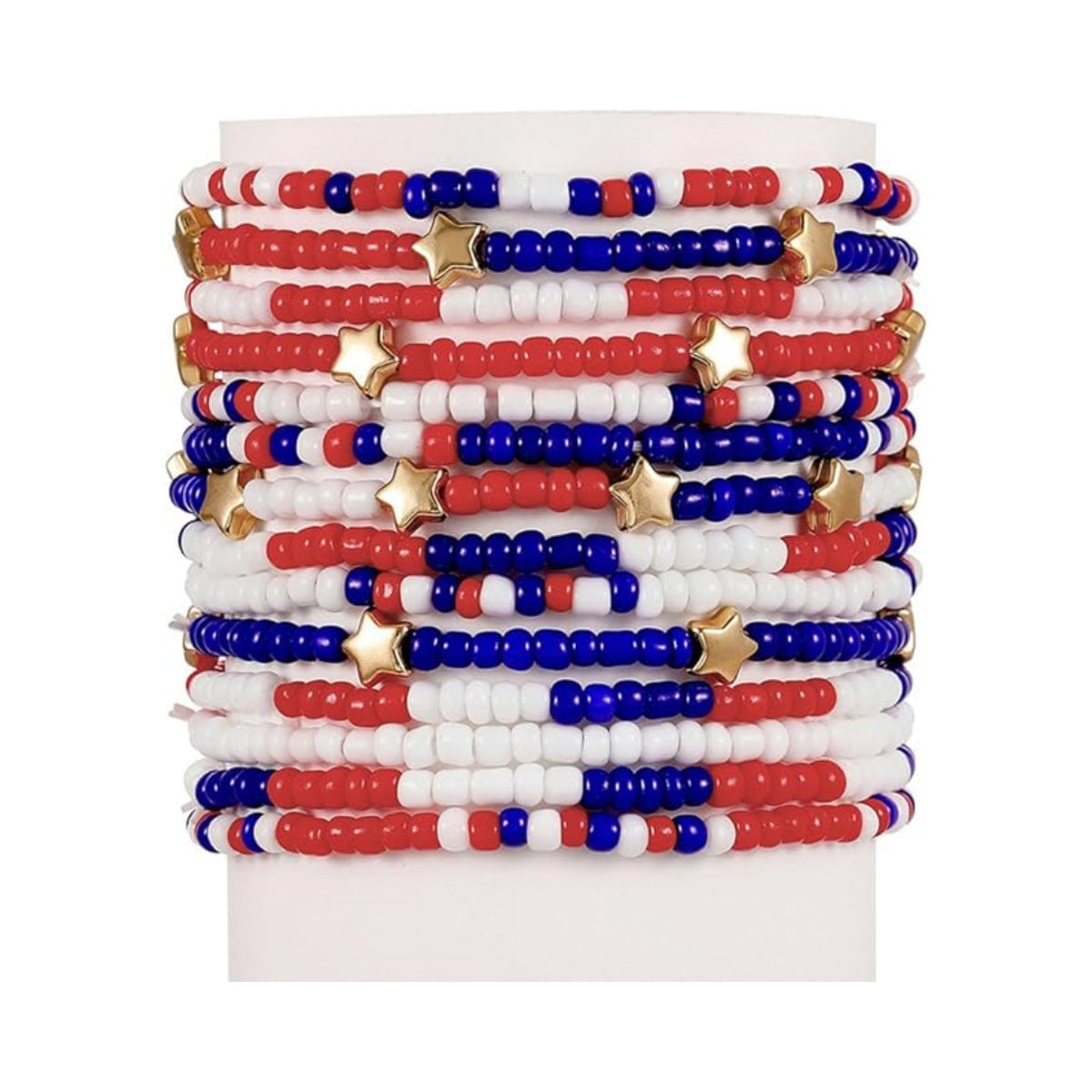 USA Flag Heart Pendant Beaded Chain Bracelet 8ZA6JBR306L