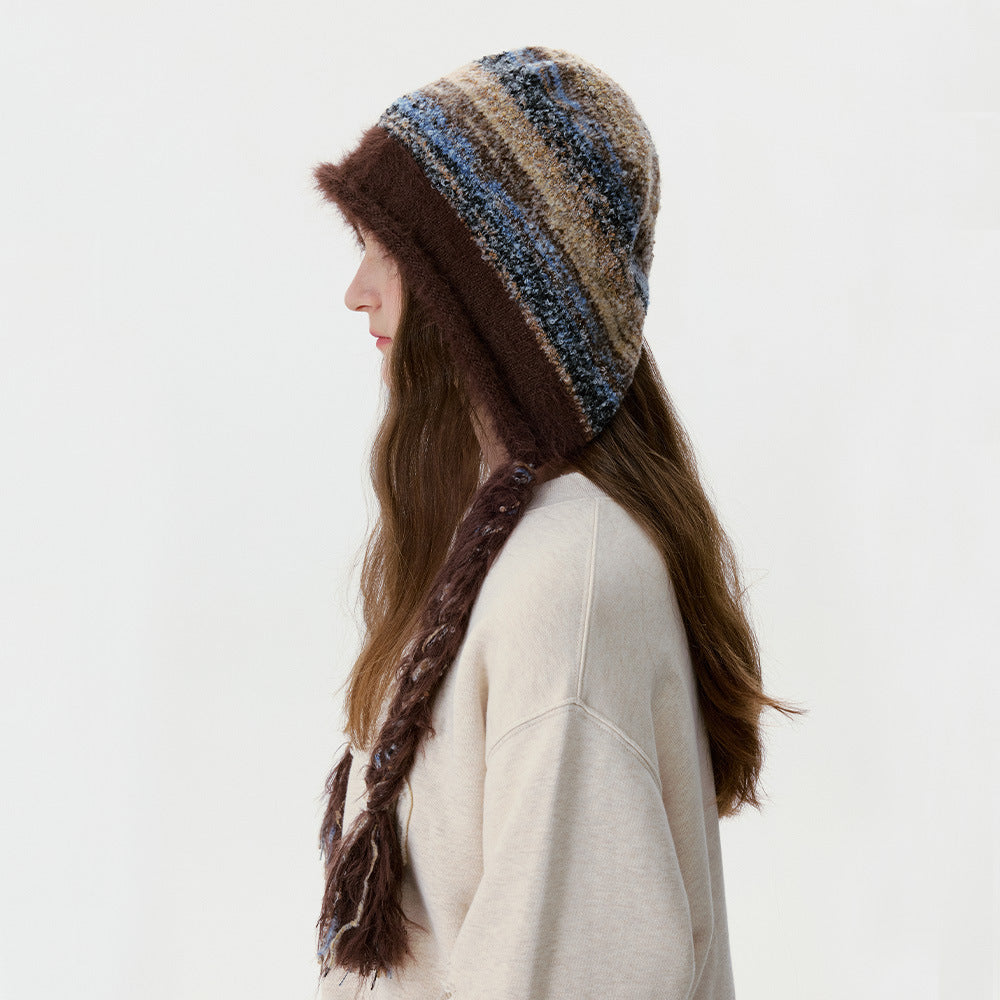 Vintage Windproof Warm Braided Tassel Knit Beanie 6W6HAT521
