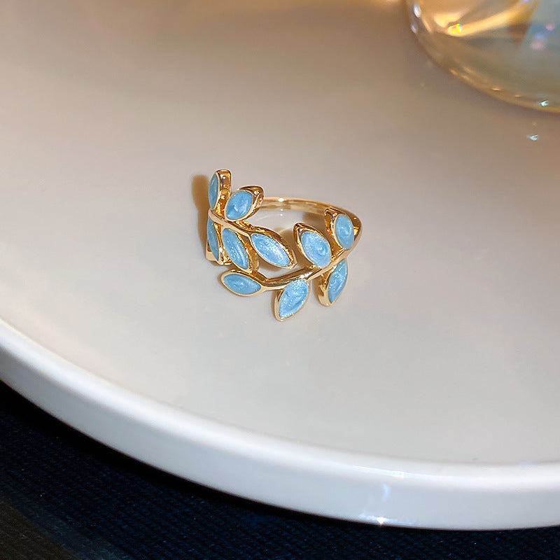 Vintage Enamel Olive Leaf Wrap Open Finger Ring 6W6JRG364