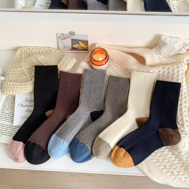 Minimalist Striped Color Block Knit Slouchy Socks 6W8FSO706