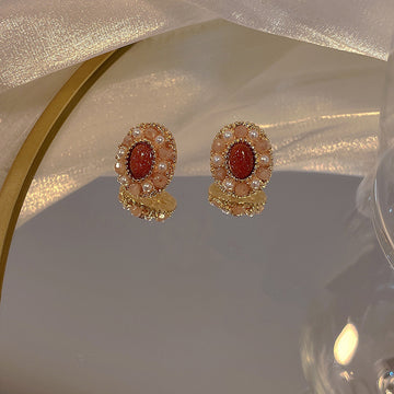 Vintage Wine Red Pearl Stud Earrings DPJE1472