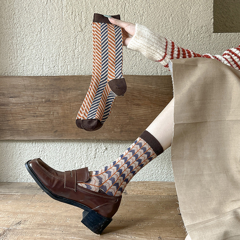 Retro Geometric Jacquard Crew Socks 6W8FSO662