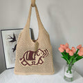 Vintage Elephant Print Hollow Knit Shouder Bag 6W10BBG1771