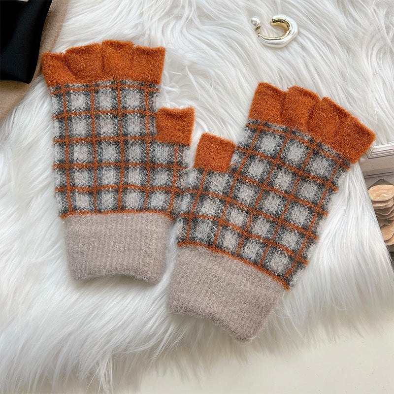 Plaid Knit Fingerless Gloves - DippedShop Wholesale - #8899
