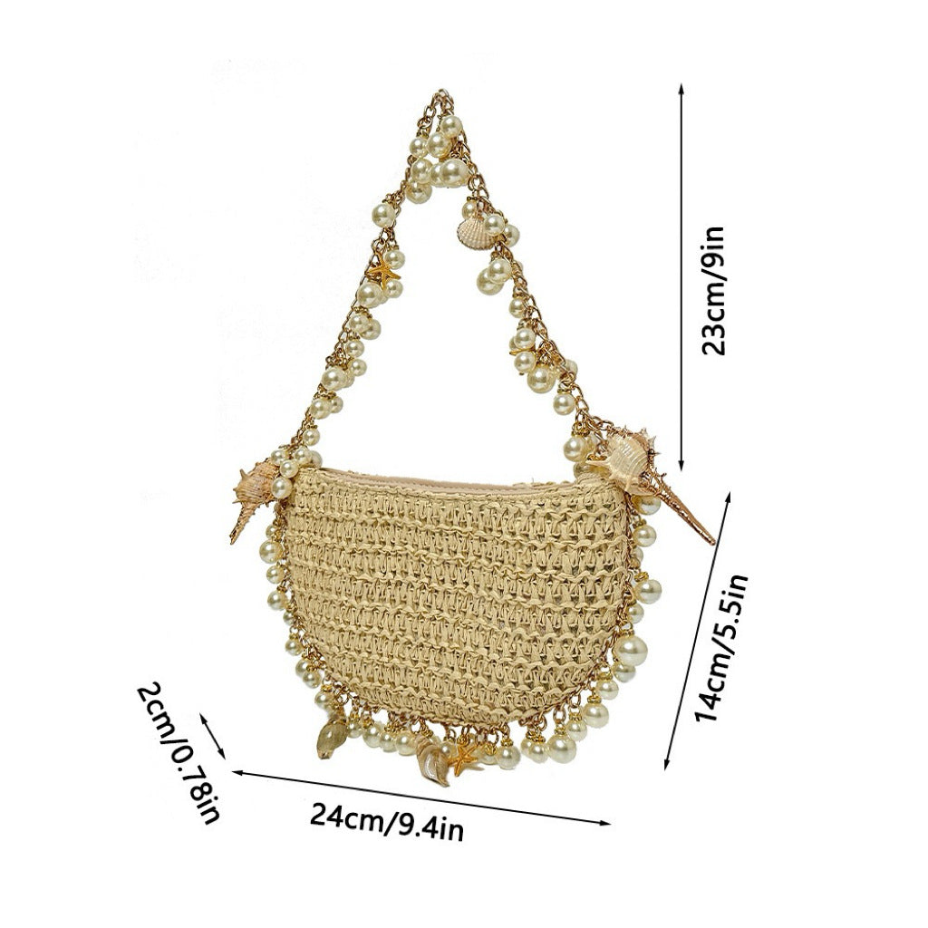 Stylish Hand Woven Pearl Chain Tassel Hangdbag 8CW6BBG505T