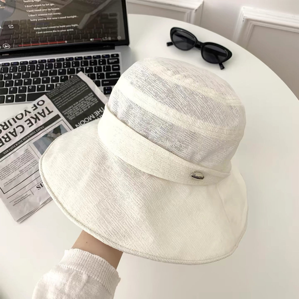 Linen Wide Brim Bucket Hat - DippedShop Wholesale - #7587