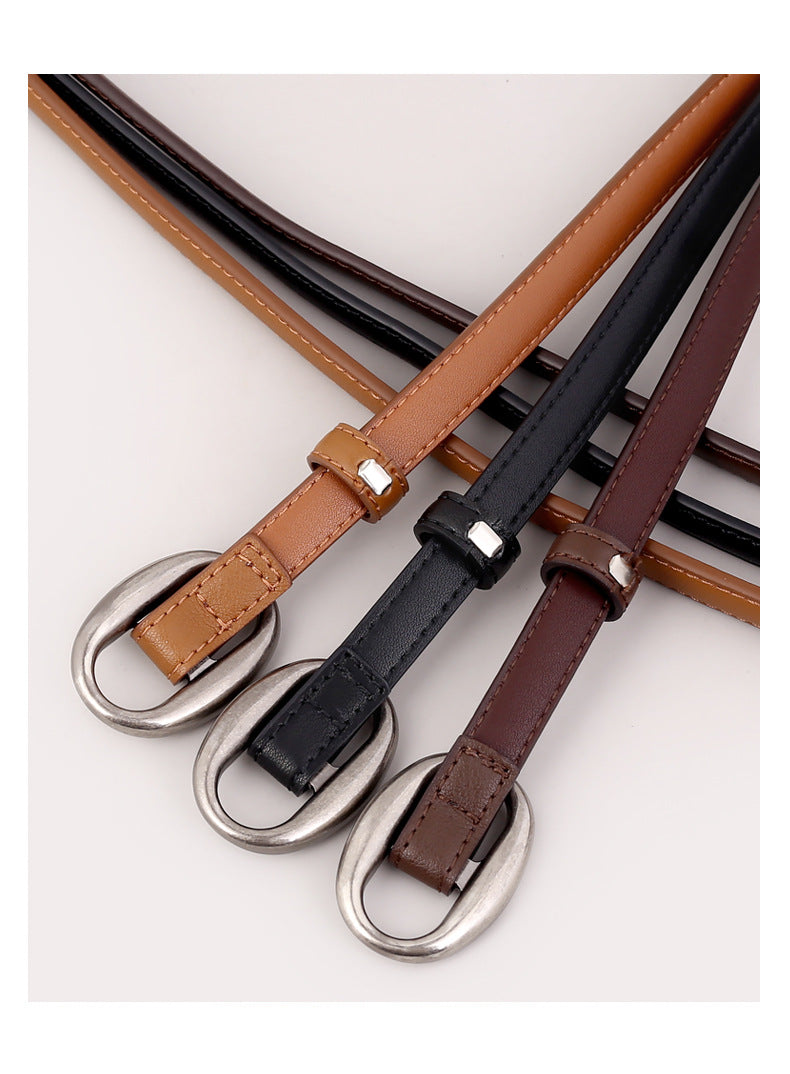 Vintage Oval Buckle Jeans Belt Leather Belt 6W6JBT155