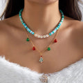 Colorful Christmas Santa Claus Layered Beaded Necklace 6W6JNC887