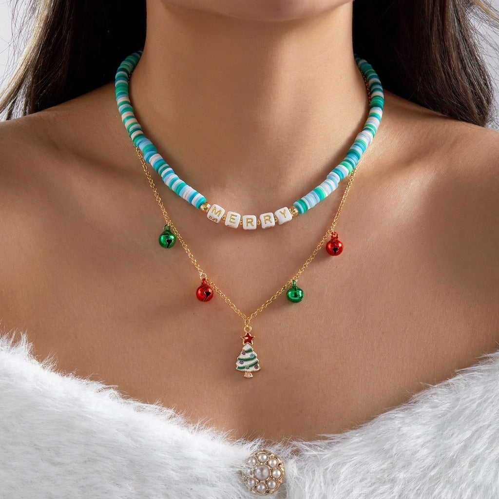 Colorful Christmas Santa Claus Layered Beaded Necklace 6W6JNC887
