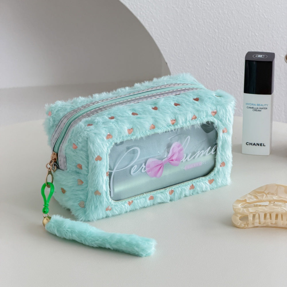 Cute Heart Print Plush Cosmetic Bag 6S5CO110