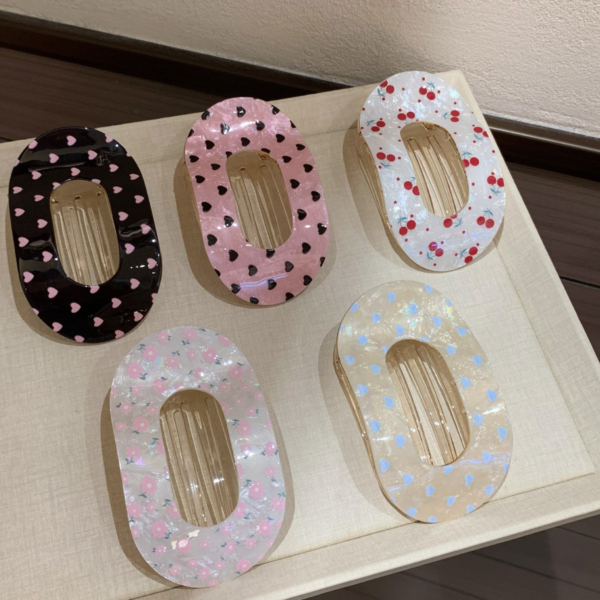 Fashion Heart Print Oval Flat Hair Clip 6W6HCP1669