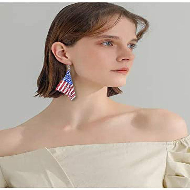 Stylish Sequin USA Flag Pendant Hook Earring 8ZA6JER193L