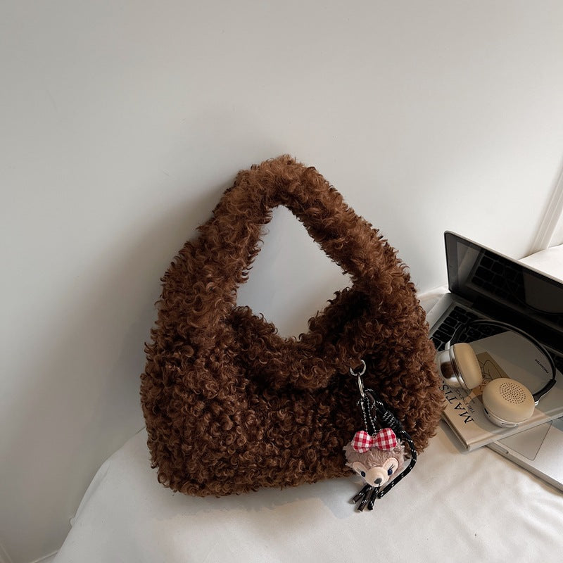 (No Bag Charm)Minimalist Faux Shearling Shoulder Bags 6W10BBG1880