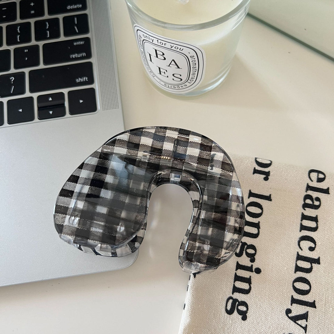 Black Plaid Geometric Sheer Hair Claw DP25E894