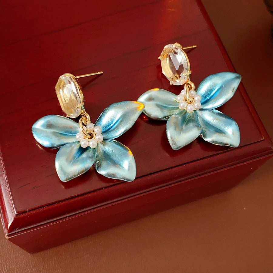 Pearlescent Enamel Flower Drop Earrings 6W6JER789