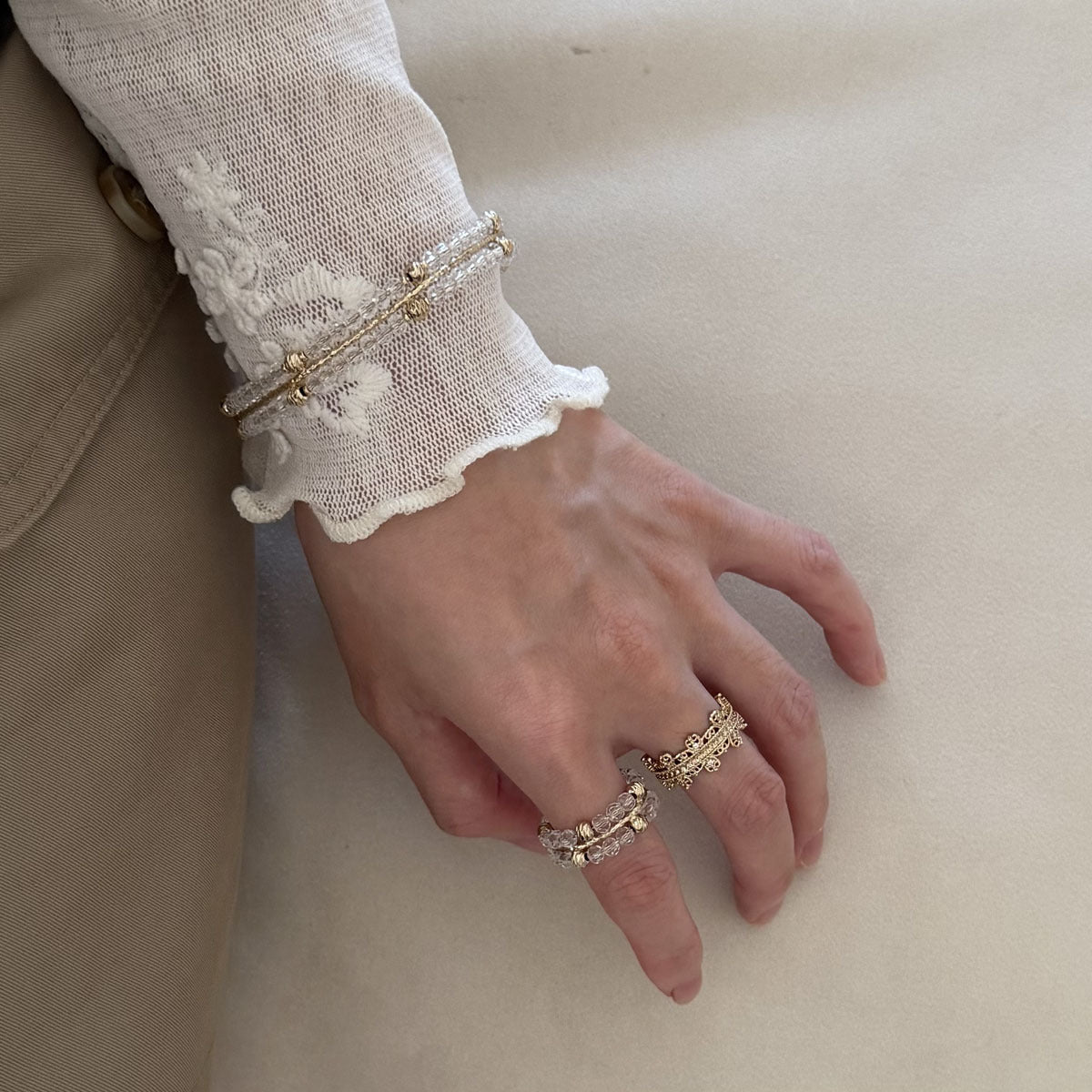 Crystal Bead Open Ring - DippedShop Wholesale - #1715