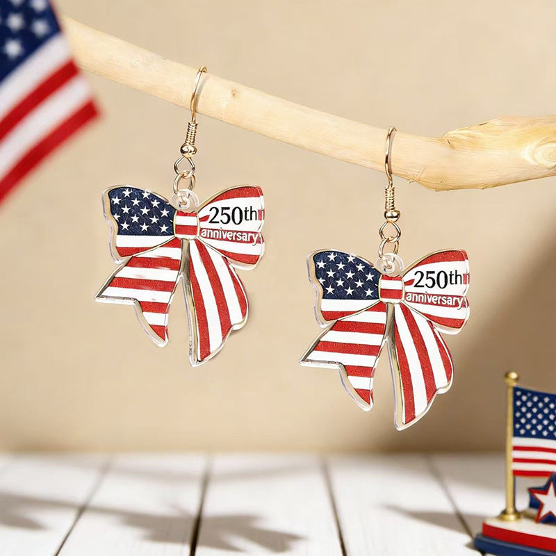 Stylish USA Flag Bowknot Pendant Hook Earring 8ZA6JER184L