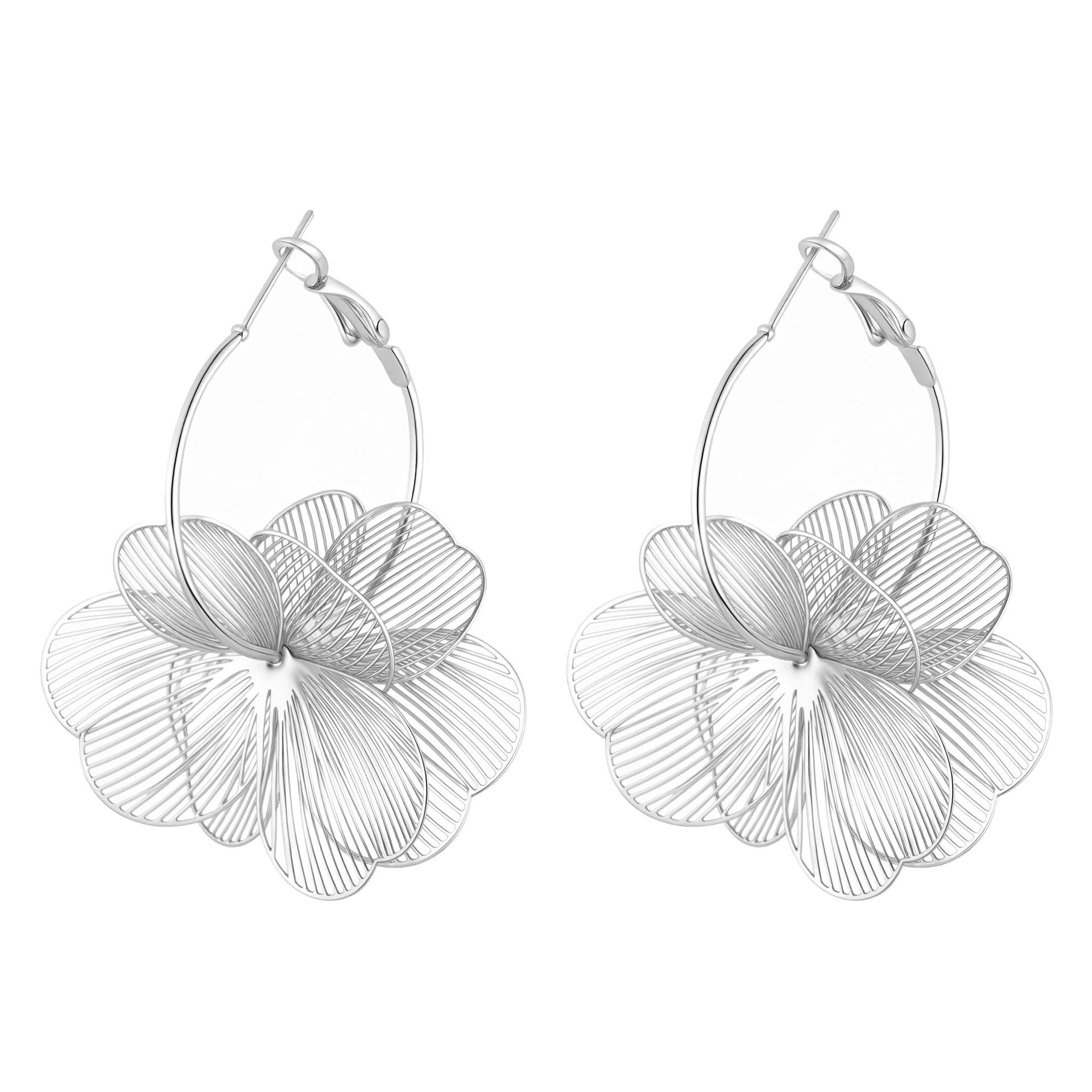 Fashion Gold Plated Floral Dangle Hoop Earrings 6W6JER587