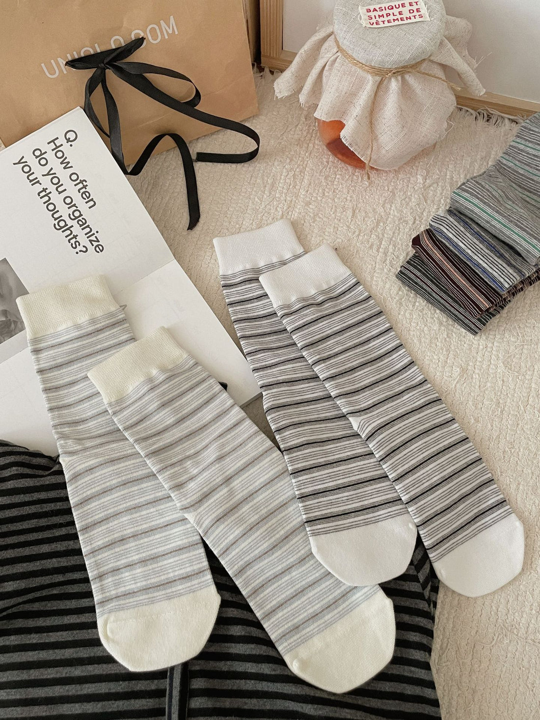 Striped Color Contrast Crew Socks - DippedShop Wholesale - #2083
