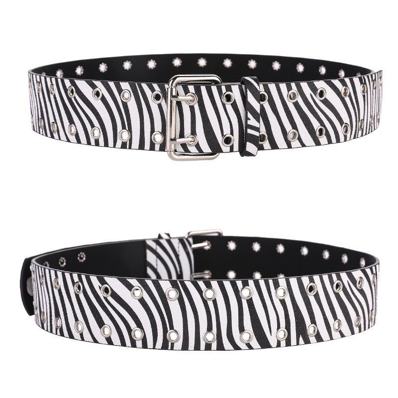 Retro Animal Print Color Contrast Leather Belt 6W6JBT178